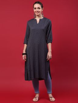 Shree - Women Viscose Navy Blue Stripe Print Kurta