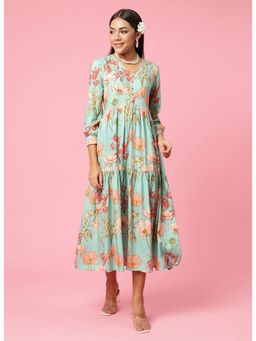 Shree - Women Rayon Blue Floral Print Midi Dress