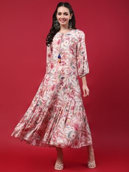 Shree - Women Rayon Pink Floral Print Maxi Dress