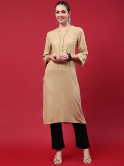 Shree - Women Poly Viscose Beige Solid Kurta