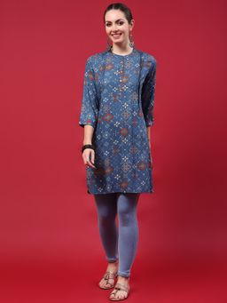 Shree - Women Rayon Blue Geometric Print Kurti
