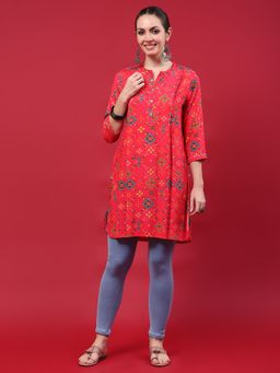 Shree - Women Rayon Fuchsia Pink Geometric Print Kurti