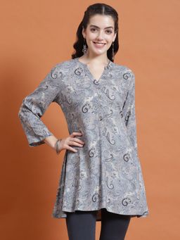 Shree - Women Rayon Grey Paisley Print Tunic