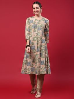 Shree - Women Muslin Green Print Kurta