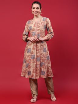Shree - Women Muslin Orange Print Kurta
