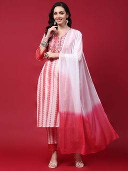 Shree - Women Rayon Pink Tie And Dye Embroidered Kurta With Pant And Dupatta (Set Of 3)