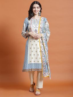 Shree - Women Rayon Multi-Color Ornamental Print Kurta With Pant And Dupatta (Set Of 3)