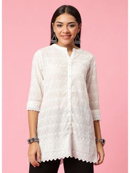 Shree - Women Cotton White Embroidered Tunic