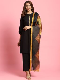 Shree - Women Rayon Black Solid Kurta With Pant And Dupatta (Set Of 3)