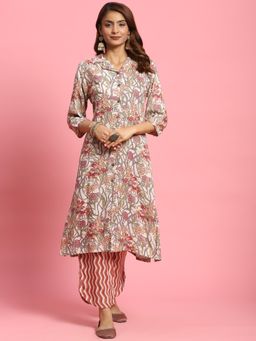 Shree - Women Rayon Pink Floral Print Kurta With Comfort Pant (Set Of 2)