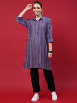 Shree - Women Muslin Blue Stripe Print Kurti