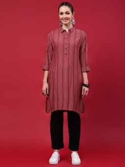 Shree - Women Muslin Pink Stripe Print Kurti