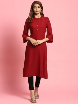 Shree - Women Poly Viscose Maroon Solid Kurta