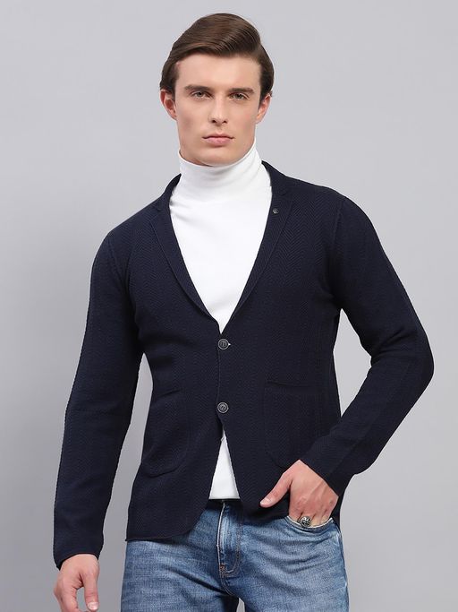 Monte Carlo Navy Blue Textured Regular Length Coat