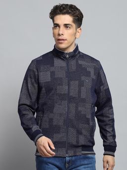 Monte Carlo - Navy Blue Mock Neck Full Sleeve Bomber Jacket