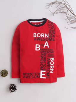 3PIN - Boys Red Cotton Printed Crew Neck T-Shirt