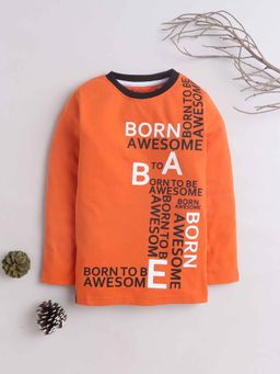 3PIN - Boys Orange Cotton Printed Crew Neck T-Shirt