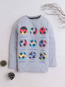 3PIN - Boys Grey Cotton Printed Crew Neck T-Shirt