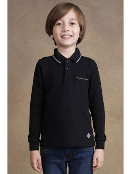 One Friday - Boys Black Solid Polo T-Shirt