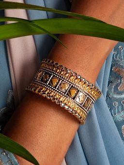 Neeta Boochra - 925 Sterling Silver 22K Gold Plated Kundan Cuff