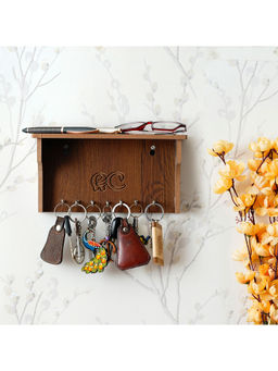 eCraftIndia - Multiutility 7 Hooks Wooden Keyholder With Shelf