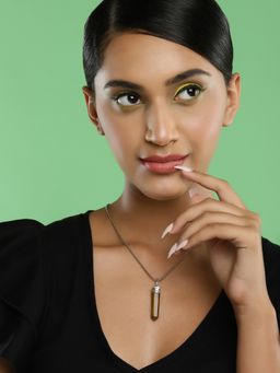 Ruby Raang Studio - Long Brown Natural Stone Healing Silver Plated Handcrafted Neckpiece