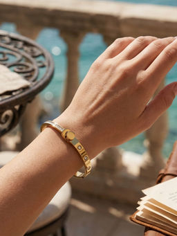 Yellow Chimes - Gold Plated Screw Motif Cz Studded Bangle Bracelet For Women