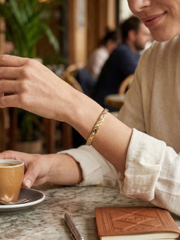 Yellow Chimes - Gold Plated Cz Studded Pattern Metal Bangle Bracelet For Women