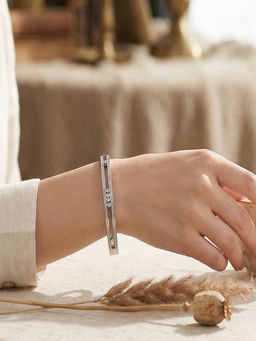 Yellow Chimes - Silver Plated Cz Studded Bangle Bracelet Cuff Bracelet With Crystal