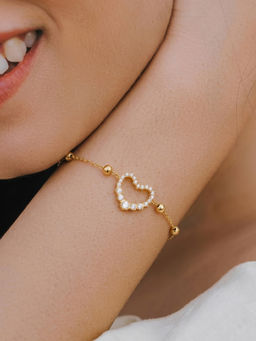 Yellow Chimes - Heart Shaped Cz Studded Bracelet Adjustable Chain Love Bracelet