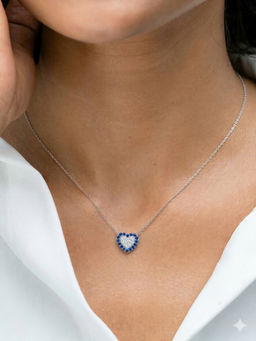 Yellow Chimes - Blue Cz Studded Heart Shape Pendant Neck Chain Crystal Heart