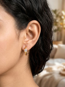 Yellow Chimes - Star Shape Cz Hoop Earrings Crystal Star Huggie Hoops