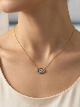 Yellow Chimes - Blue And White Cz Studded Evil Eye Pendant Neck Chain Nazar Protection