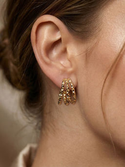 Yellow Chimes - Gold Plated Multi Row Hoop Earrings Layered Huggie Earrings