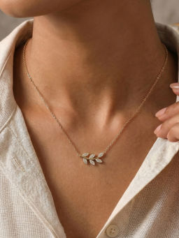 Yellow Chimes - Cz Leaf Vine Neckchain Minimalist Nature Inspired Pendant Chain