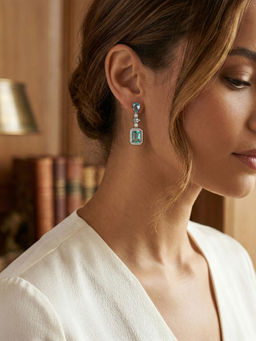 Yellow Chimes - Gold Plated Aqua Blue Cubic Zirconia Cz Pear Marquise Drop Earrings