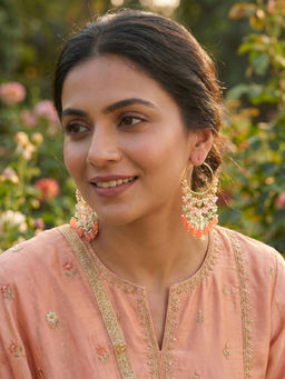 Yellow Chimes - Gold Plated Handcrafted Pink Orange Beaded Dangler Earrings
