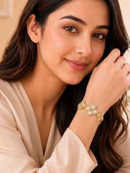 Yellow Chimes - Gold Plated White Kundan Bracelet For Women (6)
