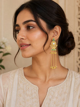 Yellow Chimes - Gold Plated Handcrafted Kashmiri Gunghroo Long Dangler Earrings