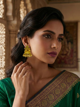 Yellow Chimes - Gold Plated Handcrafted Kashmeri Ghunghroo Jhumka Earrings