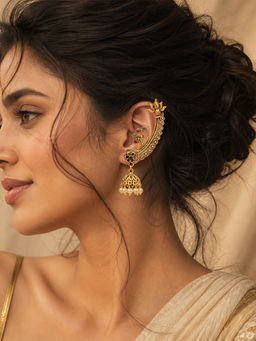 Yellow Chimes - Gold Plated Floral Jhumka Ear Cuffs 1 Pair For Women And Girls