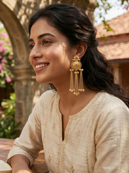 Yellow Chimes - Handcrafted Kashmeri Ghunghroo Dangler Ruby Crystal