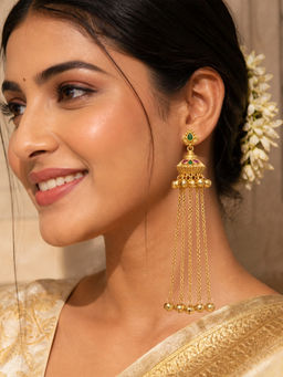 Yellow Chimes - Gold Plated Handcrafted Kashmeri Gunghroo Long Earrings