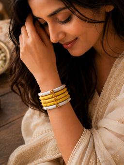 Yellow Chimes - Cloth Wrapped Ghunghroo Boho Bangles For Women (Pack of 5) (2.2)