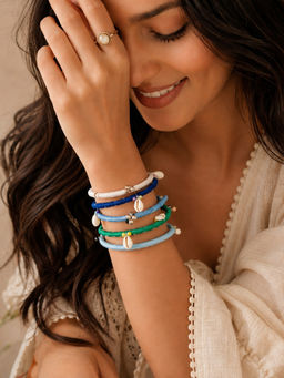 Yellow Chimes - Cloth Bangles 5 Bangle Bohemian Look With Hanging Cowrie (Pack of 5) (2.4)