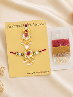 Yellow Chimes - Kundan Lotus Male Rakhi And Lumba Rakhi For Babhi With Roli Chawal Chadan (Pack of 2)