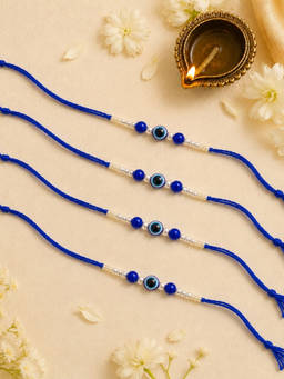 Yellow Chimes - Evil Eye Beaded Rakhi Handcrafted With Roli Chawal (Pack of 4)