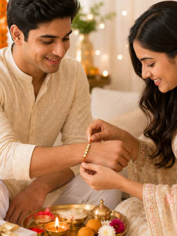 Yellow Chimes - Handcrafted Kundan Rakhi With Roli Chawal Siblings Kundan Thread Rakhi