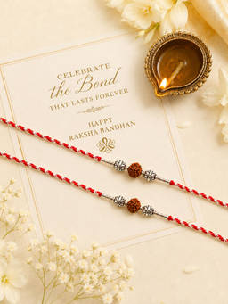 Yellow Chimes - Handcrafted Silver Rudraksh Beaded Rakhi For Raksha Bandhan (Pack of 2)