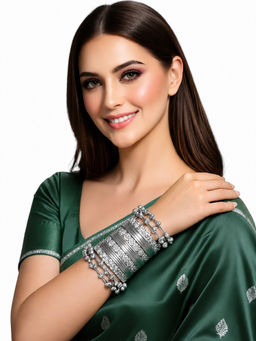 OOMPH - Oxidised Silver Ghungroo Kashmiri Bangle (2.6) (Pack of 17)